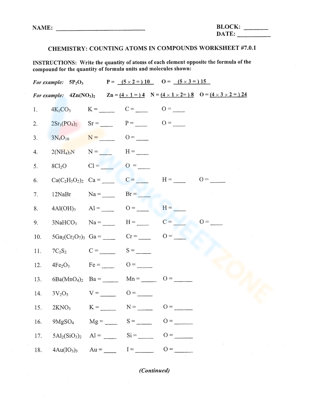 Free 10th Grade Chemistry Worksheets