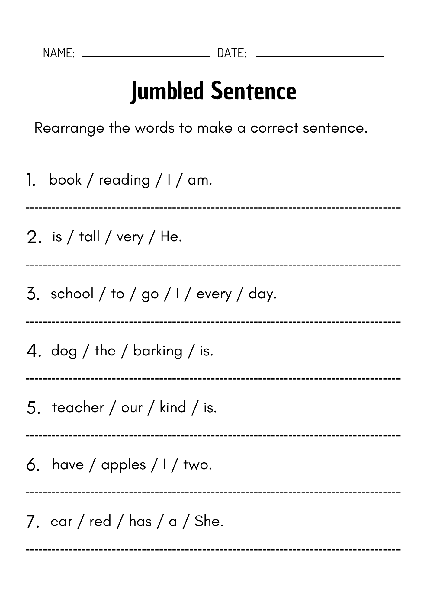 Printable Jumbled Sentence Worksheets Teaching Resources