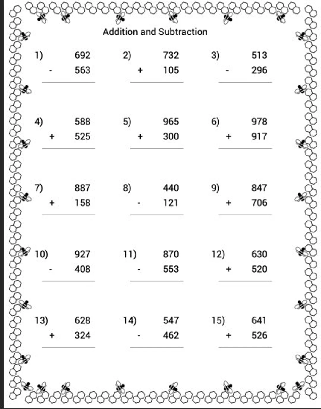 Large Print Printable Mathe Worksheets