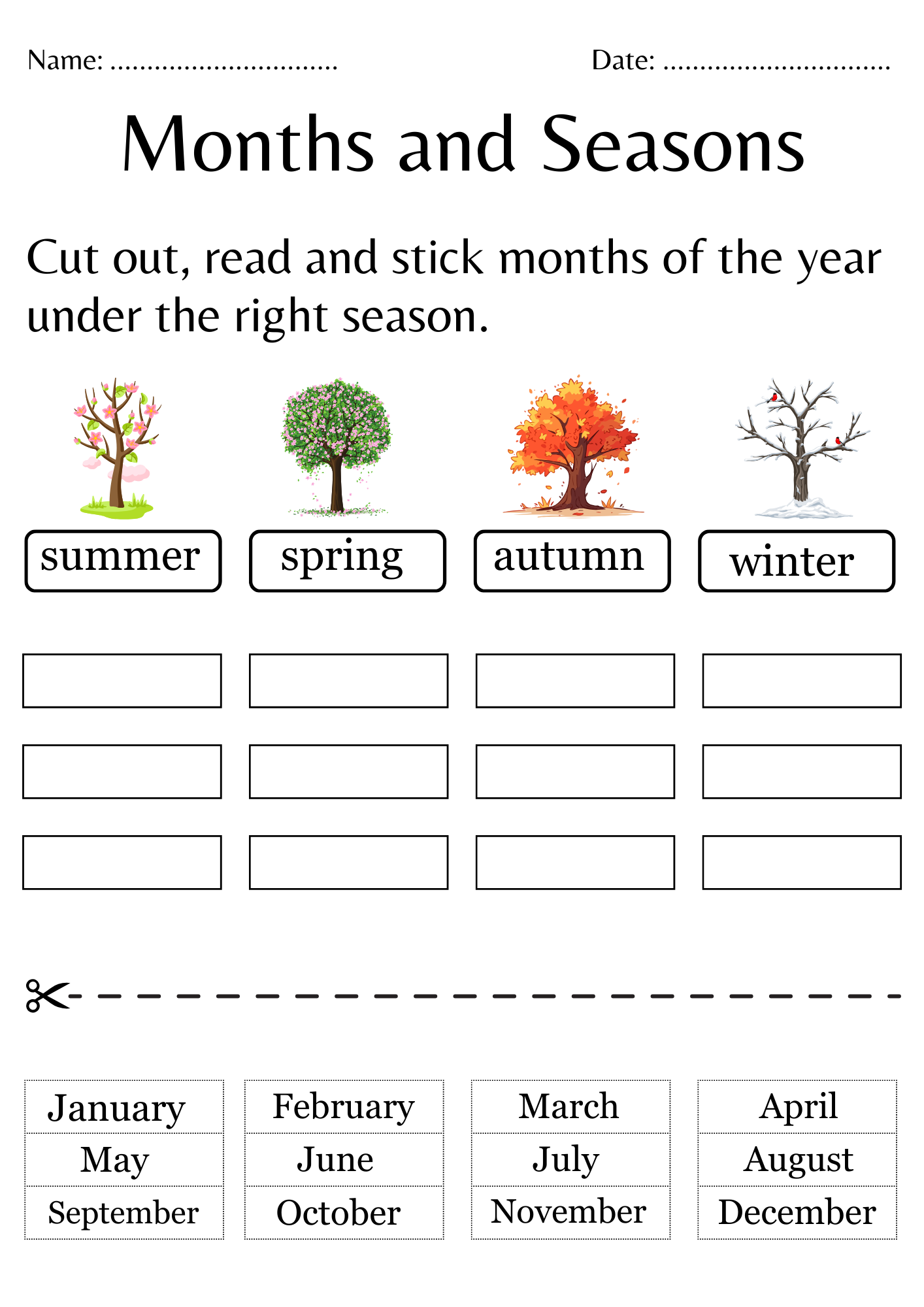 Free Printable Seasons Worksheets For Kindergarten