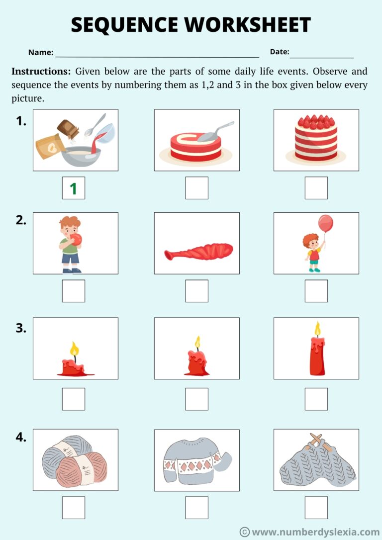 Printable Sequence Worksheets For Kindergarten PDF Included Number Dyslexia