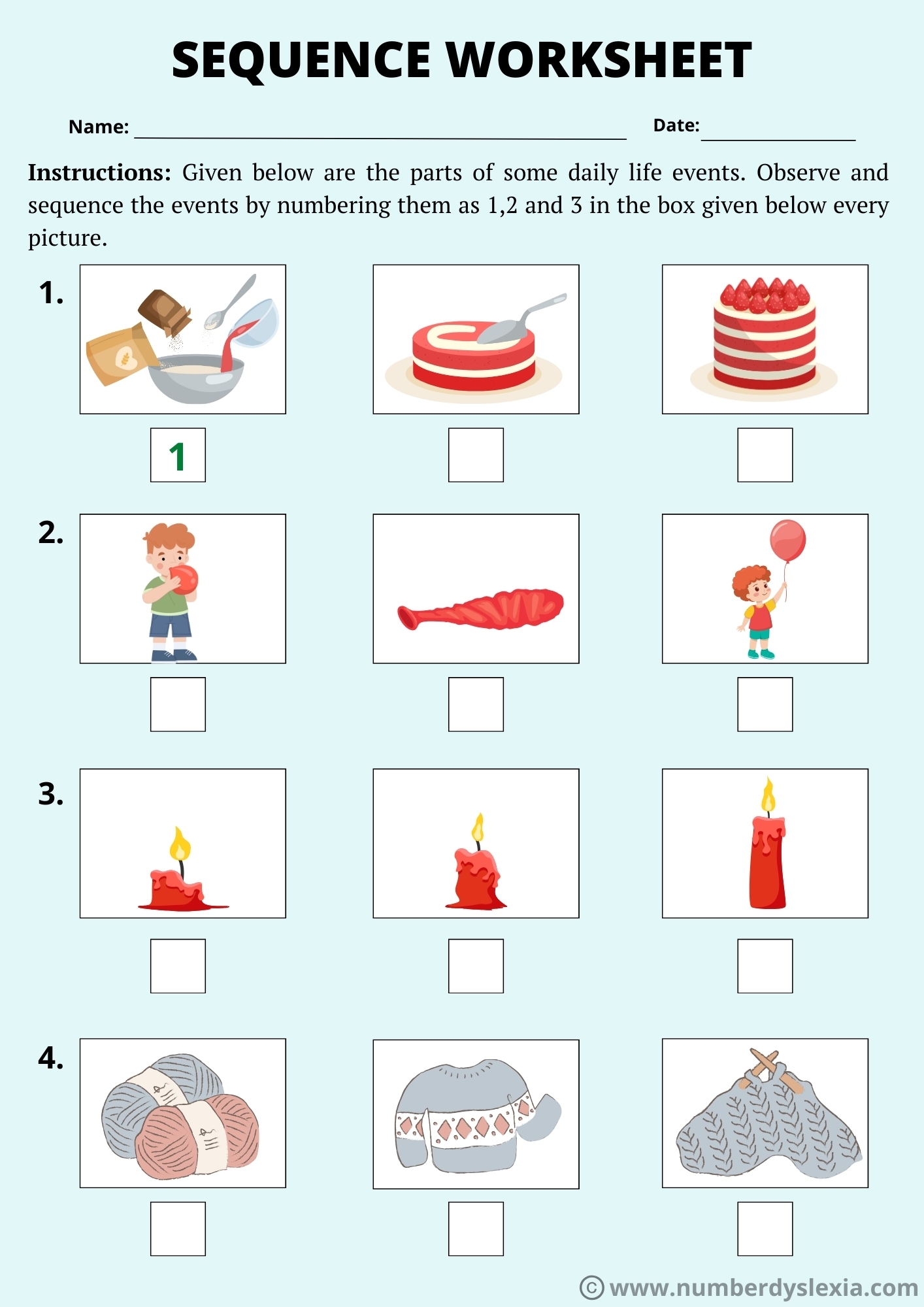 Printable Sequence Worksheets For Kindergarten PDF Included Number Dyslexia