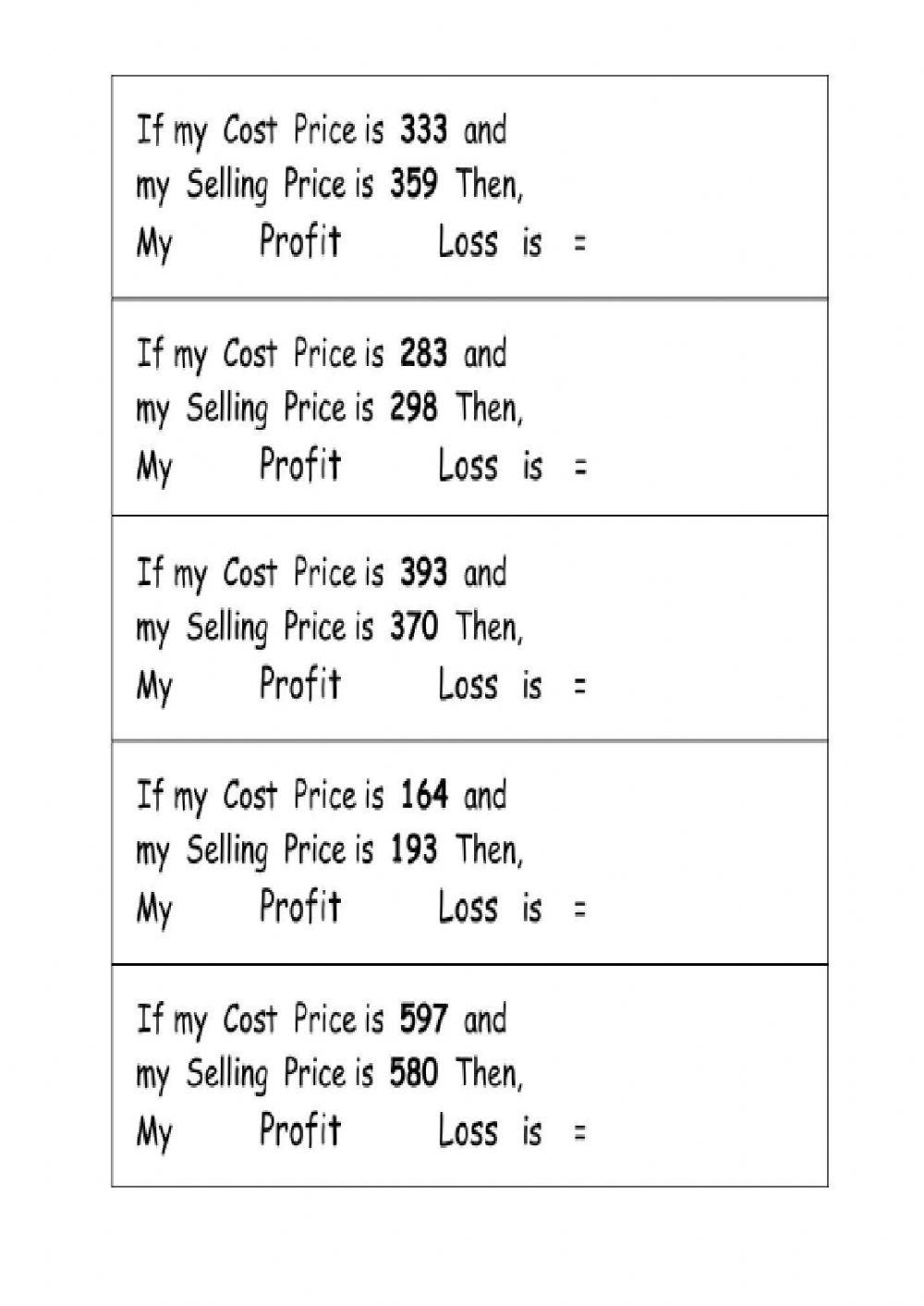 Free Printable Profit And Loss Worksheets