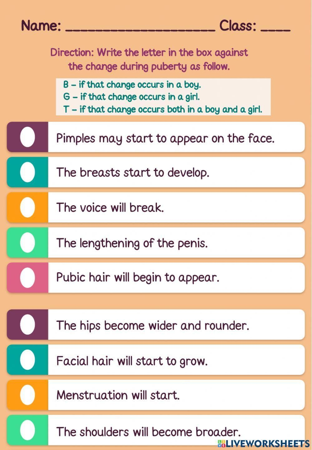 Free Printable Worksheets On Puberty