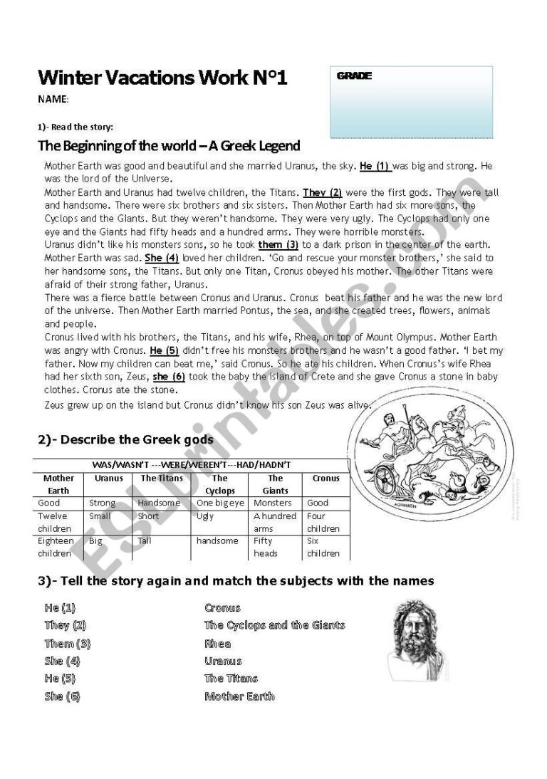 Reading Comprehension Greek Legend ESL Worksheet By Robotech