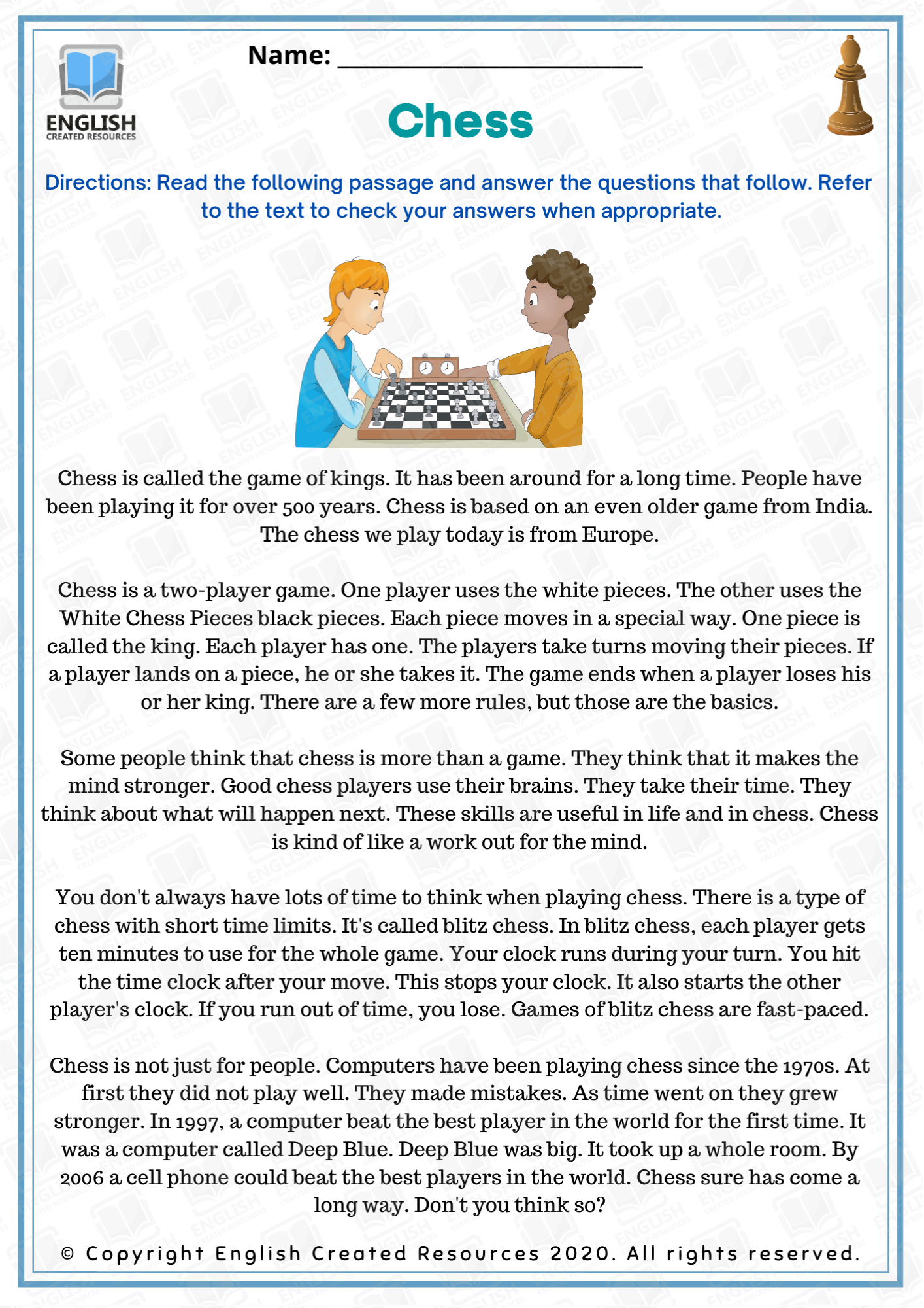 Reading Comprehension Intermediate Level English Created Resources Worksheets Library