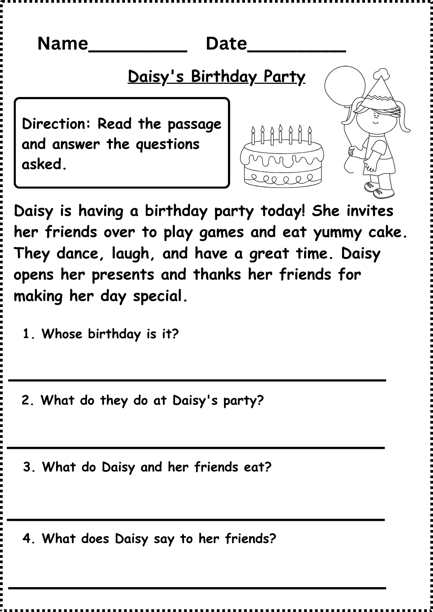 Reading Comprehension Worksheets Grade 1