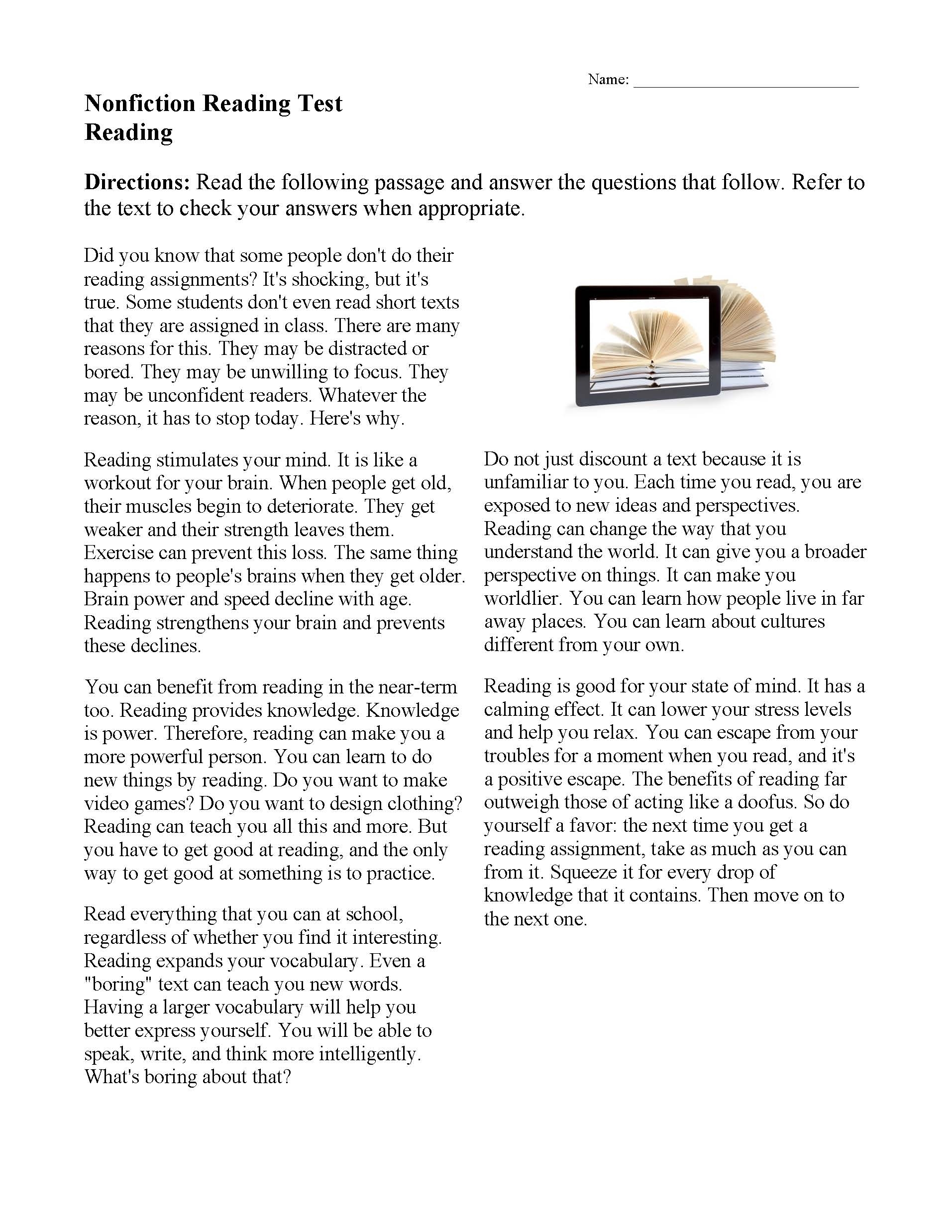 College Reading Comprehension Worksheets