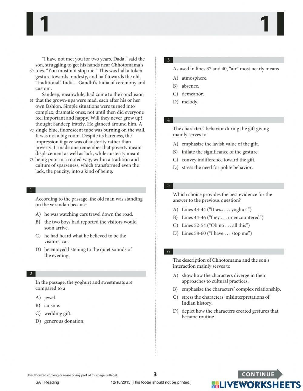 SAT Reading Pra Free Interactive Worksheets 2547058