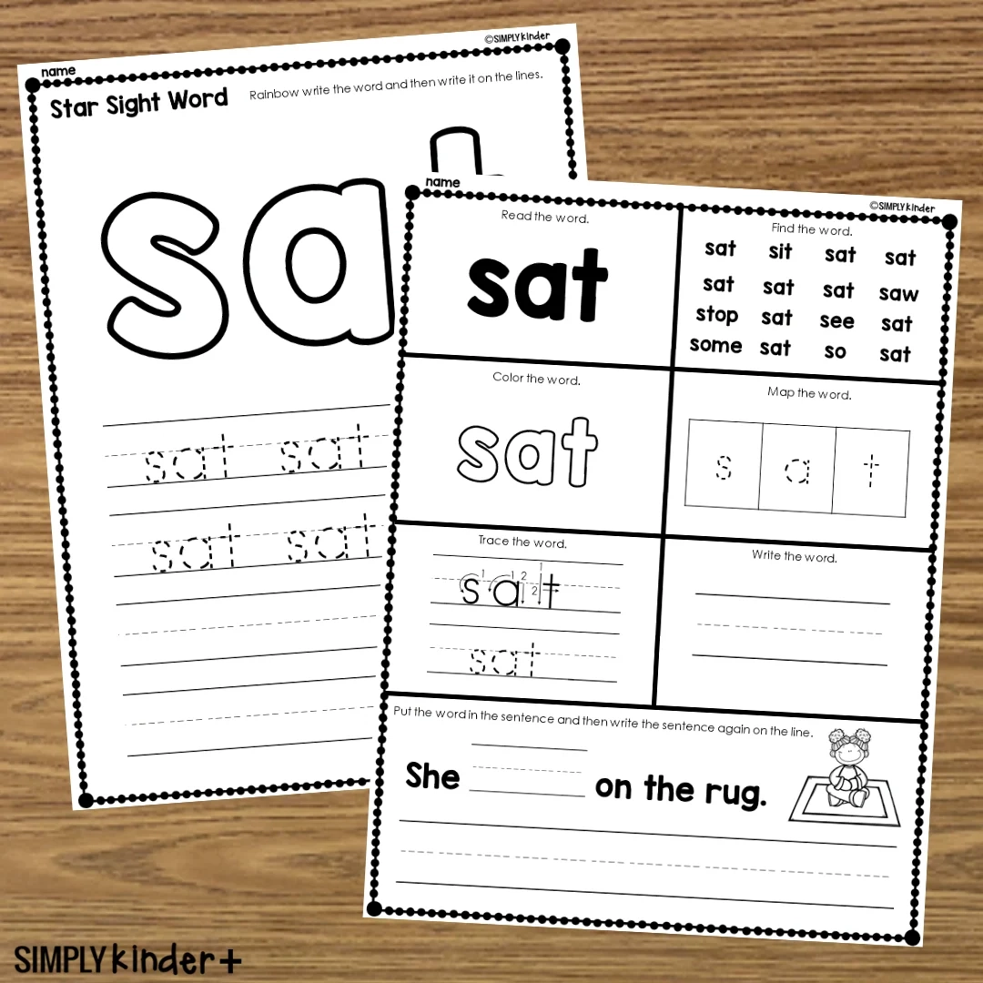Sat Sight Word Printable Activities Simply Kinder Plus