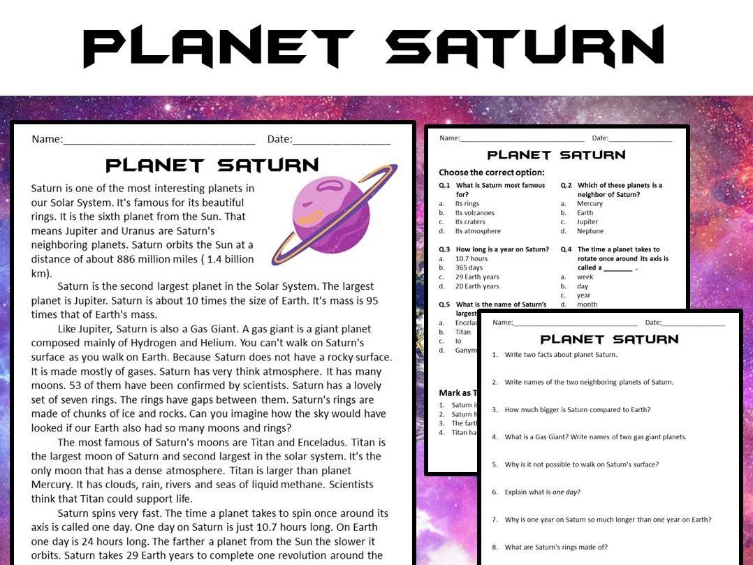 Saturn Reading Comprehension Passage And Questions PDF 