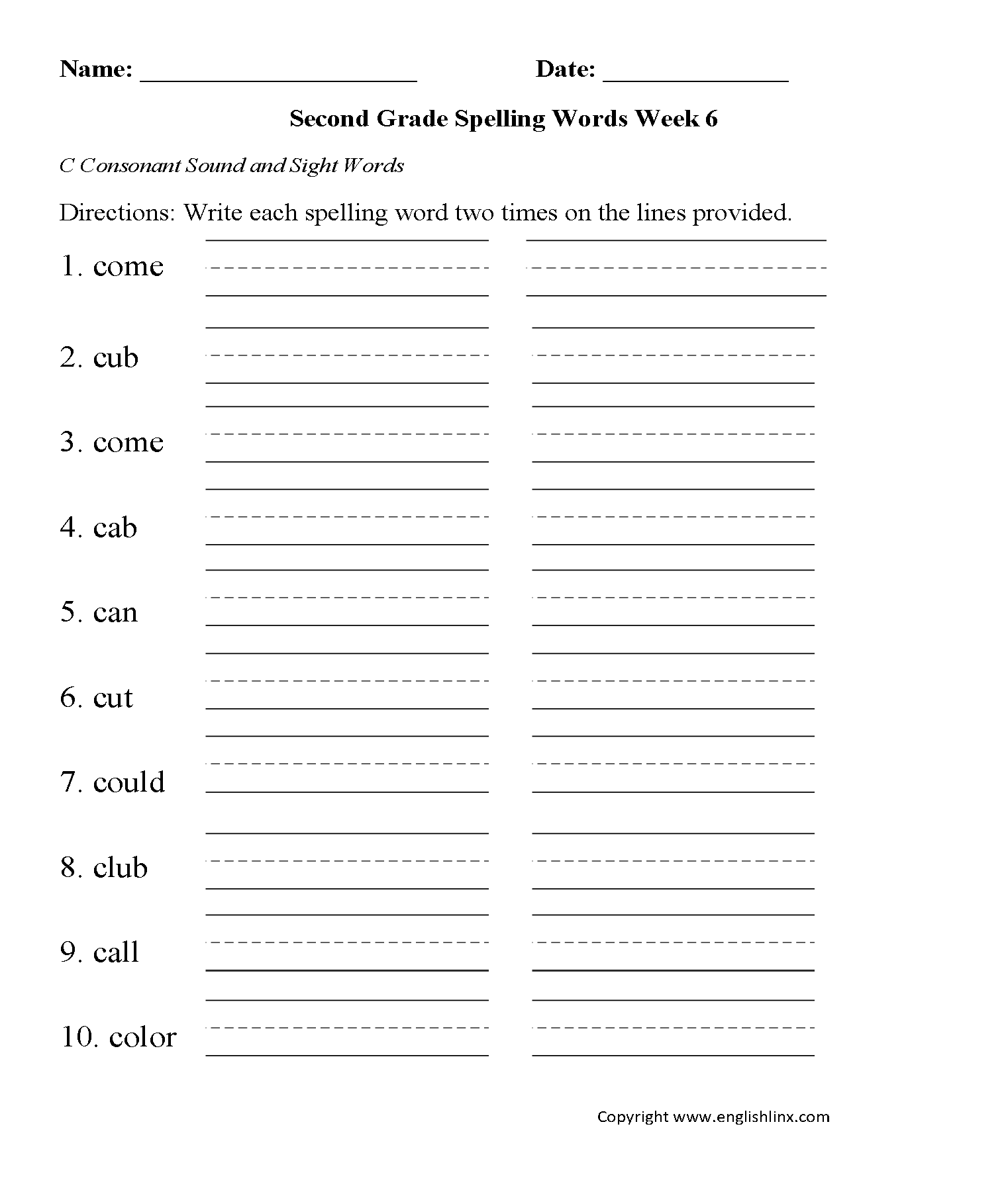 Second Grade Spelling Worksheets Free Word Lists Printable Practice