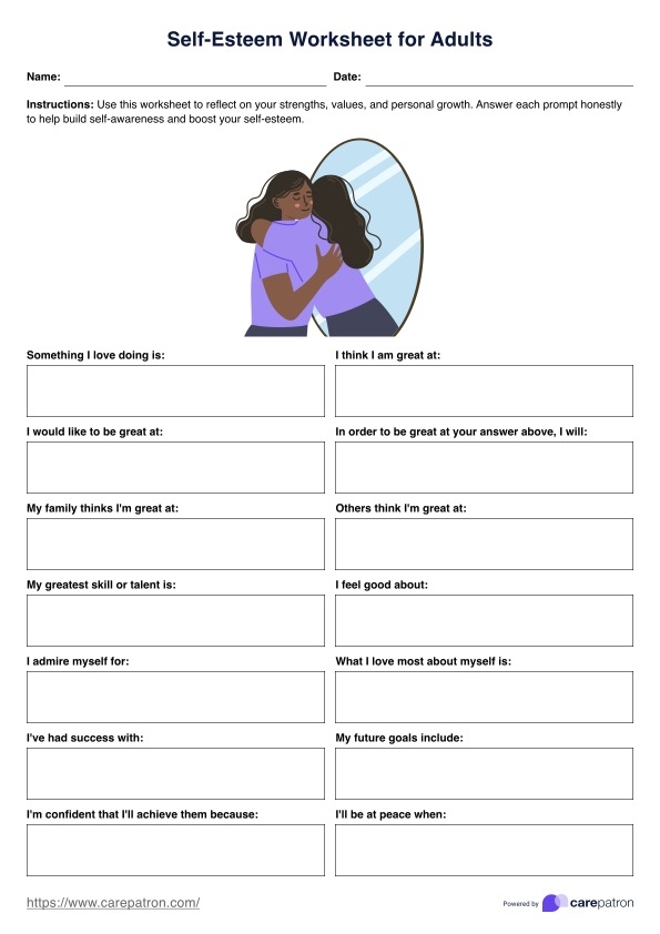 Self Esteem Worksheet For Adults Example Free PDF Download