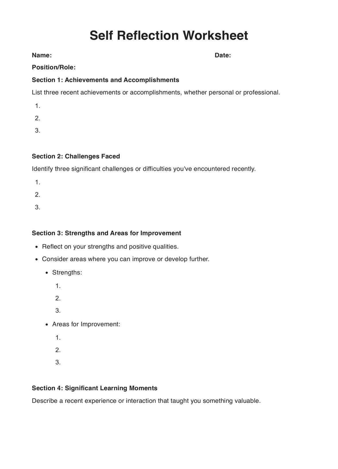 Self Reflection Worksheets U0026 Example Free PDF Download