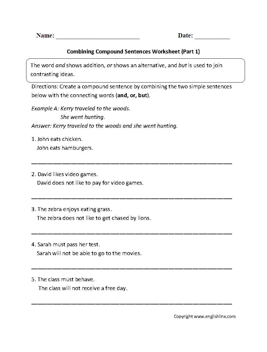 Sentences Worksheetes Compound Sentences Worksheets