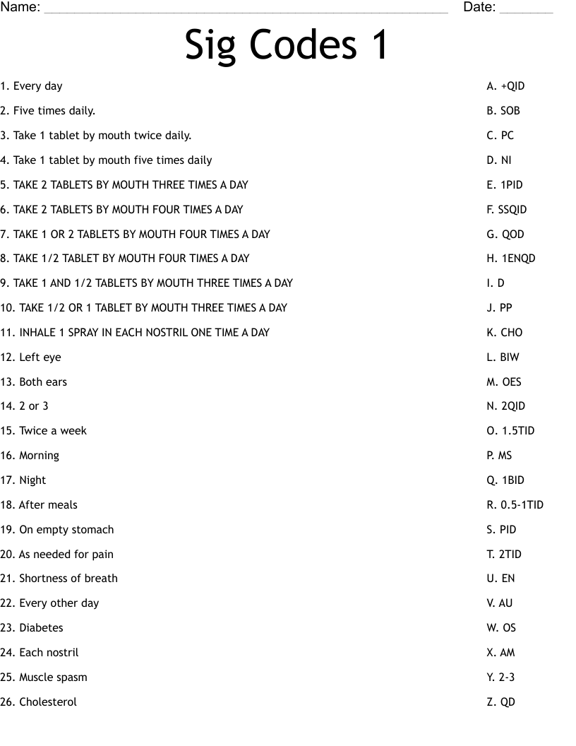 Free Printable Pharmacy Technician Worksheets