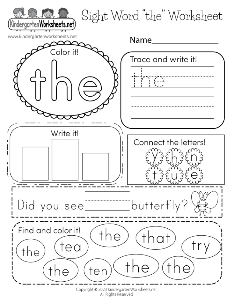 Sight Word the Worksheet Free Printable Digital U0026 PDF