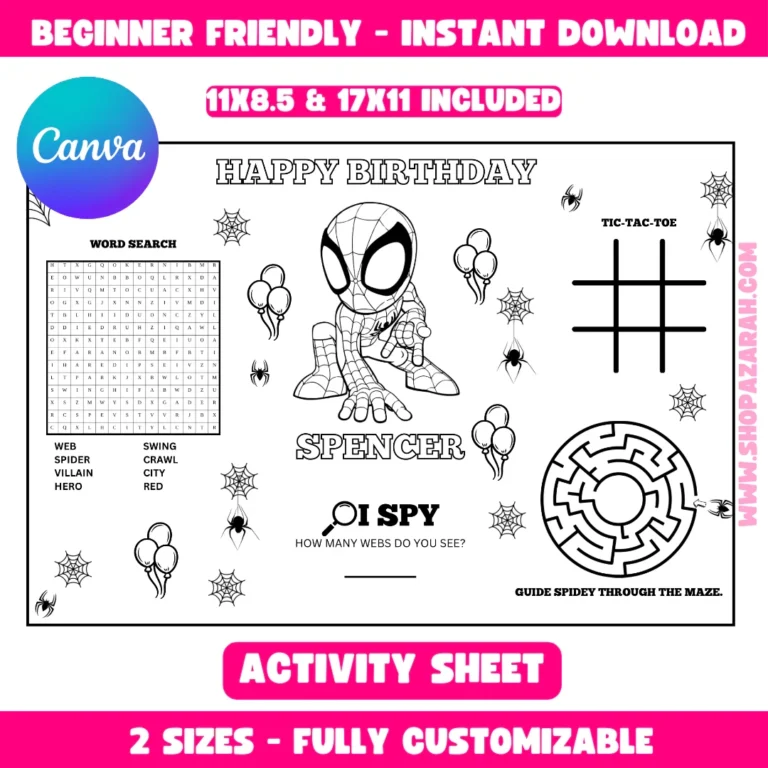 Spider Man Activity Sheets Shop Azarah