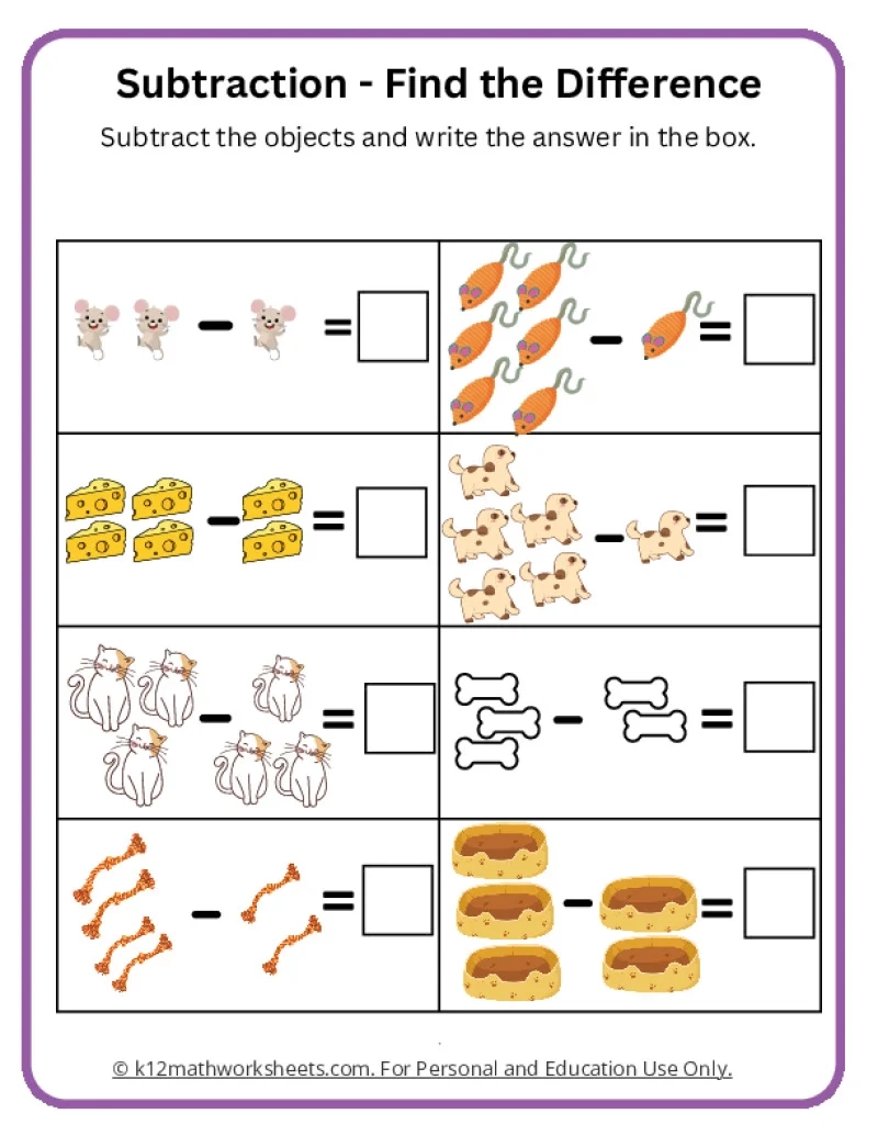 Free Printable Basic Subtraction Worksheets