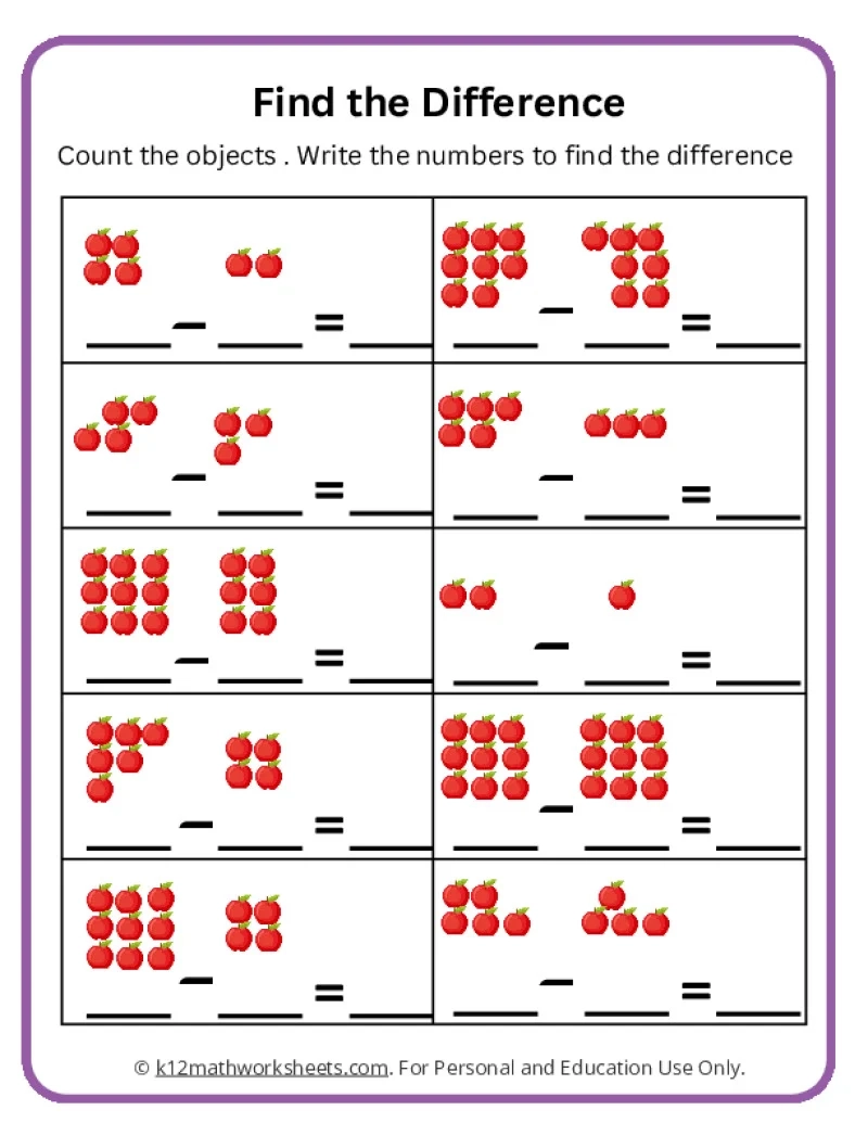 Subtraction Worksheets For Kindergarten