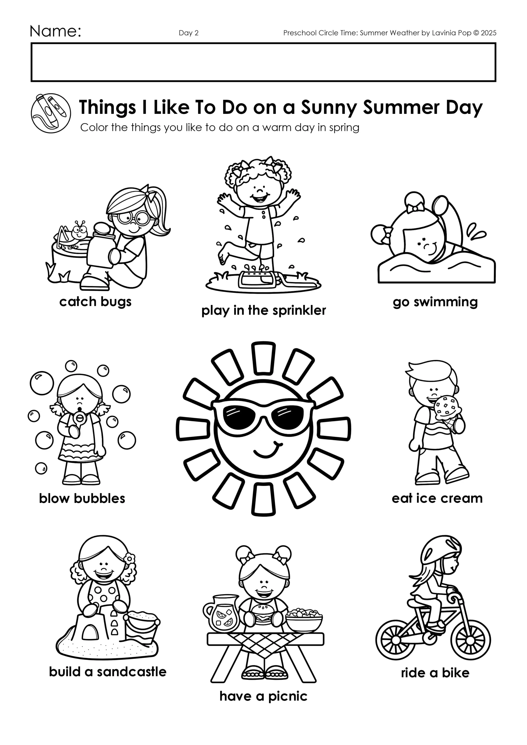 Summer Time Worksheets For Preschoolers