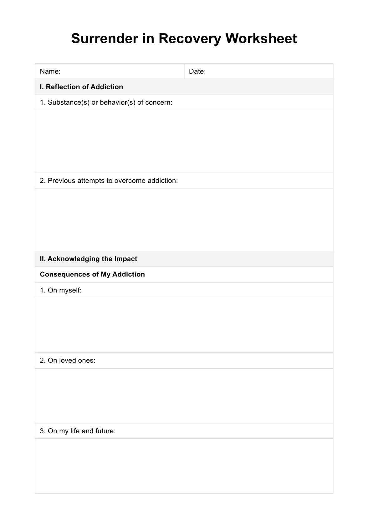Printable Addiction Recovery Worksheets