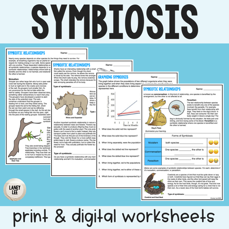 Symbiosis Reading Comprehension Worksheets Laney Lee