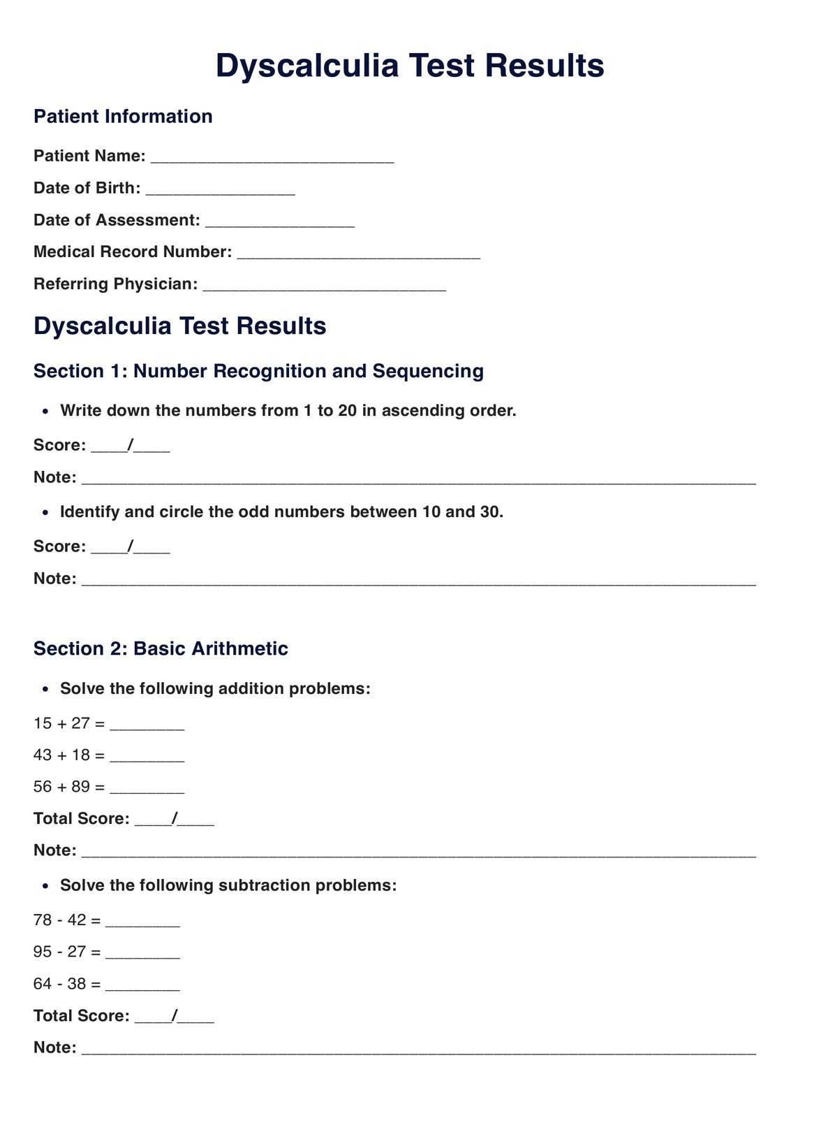 Printable Dyscalculia Worksheets