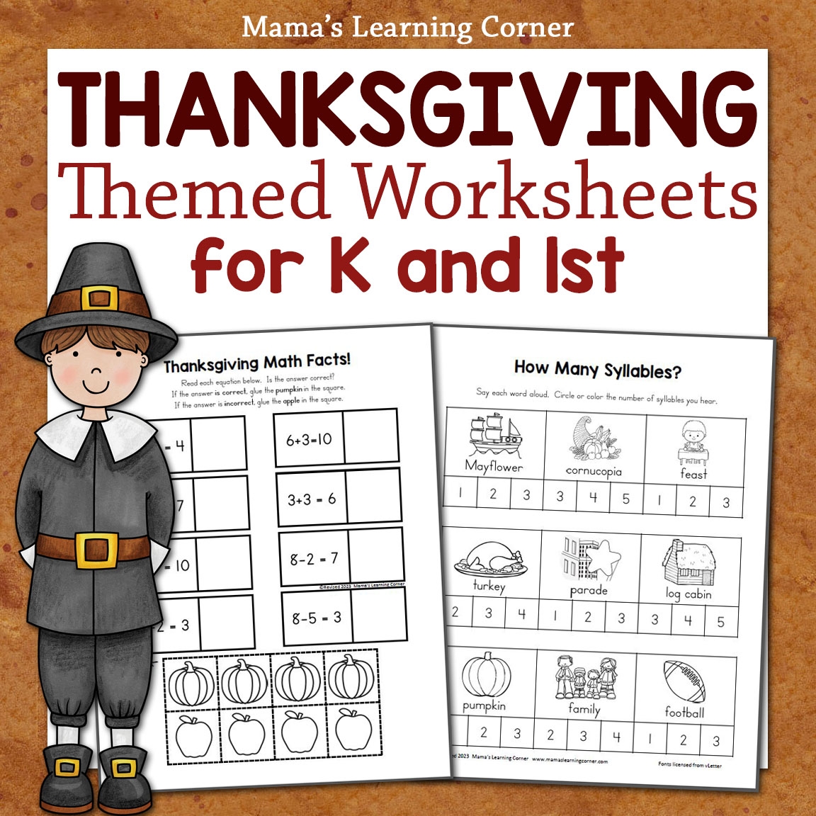 Thanksgiving Worksheet Packet For Kindergarten And First Grade Mamas Learning Corner