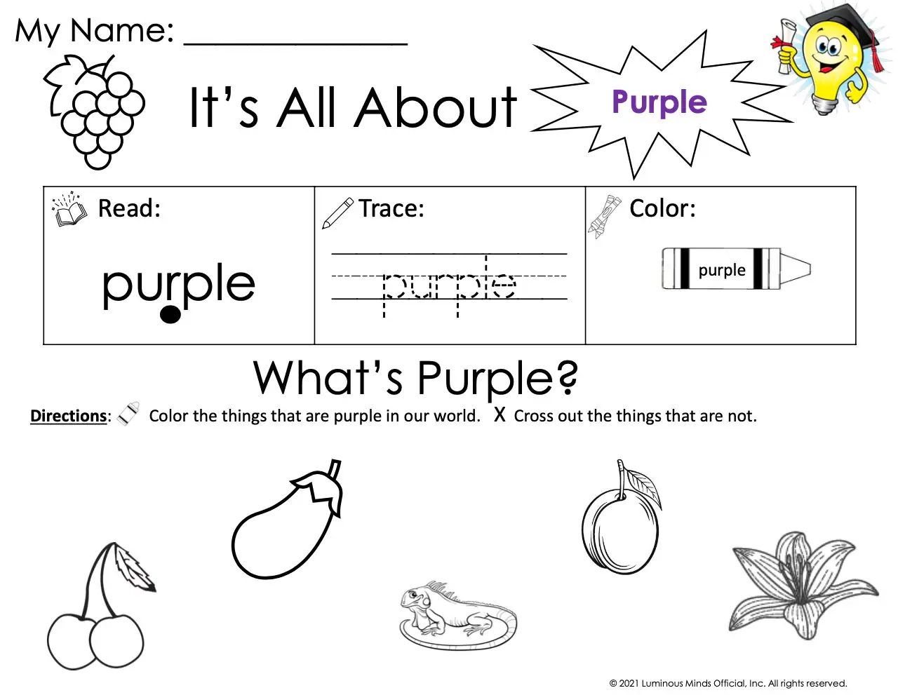 Printable Color Purple Worksheets For Preschool
