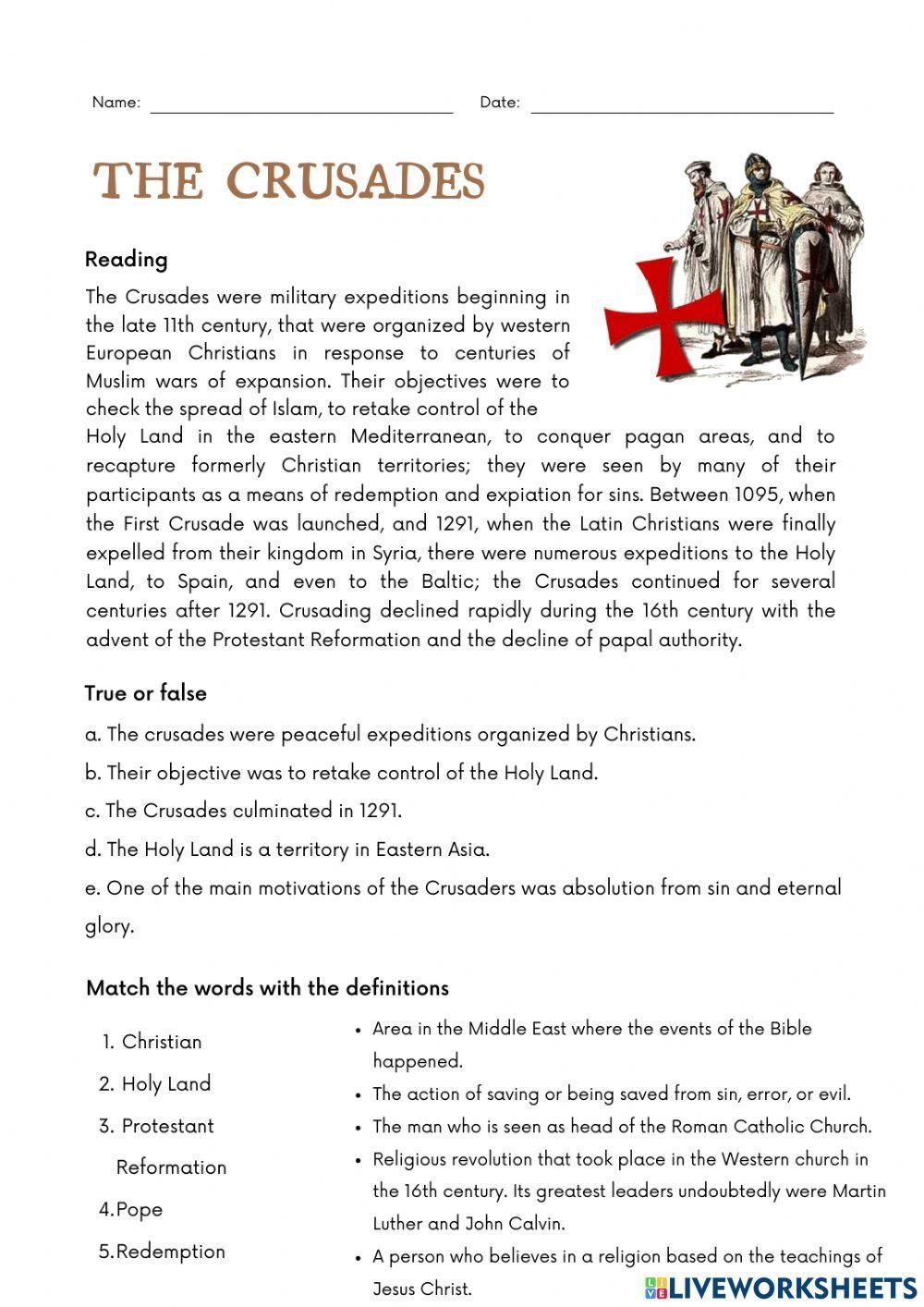 The Crusades Free Interactive Worksheets 2101255