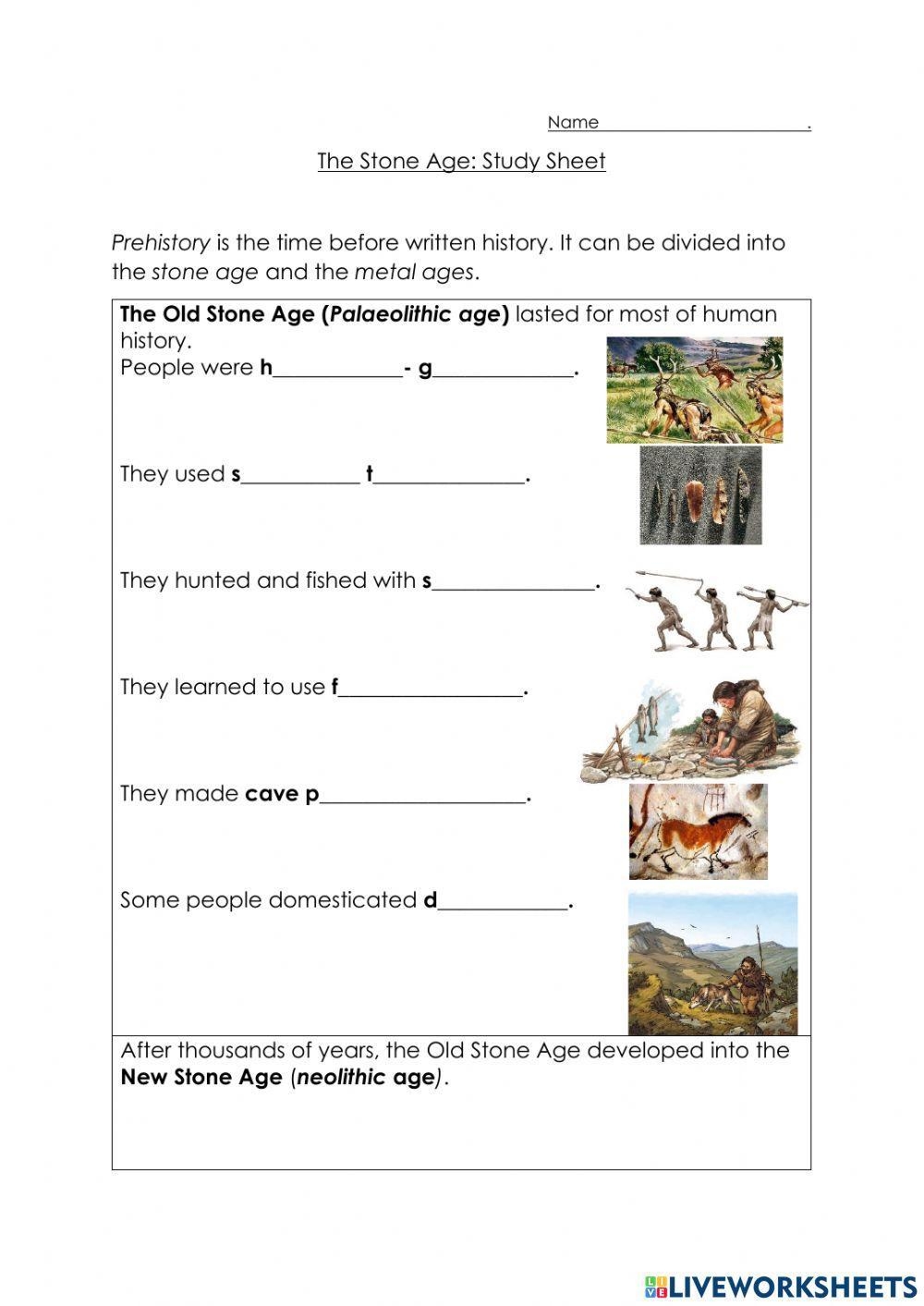 The Stone Age LiveWorksheets 2223020