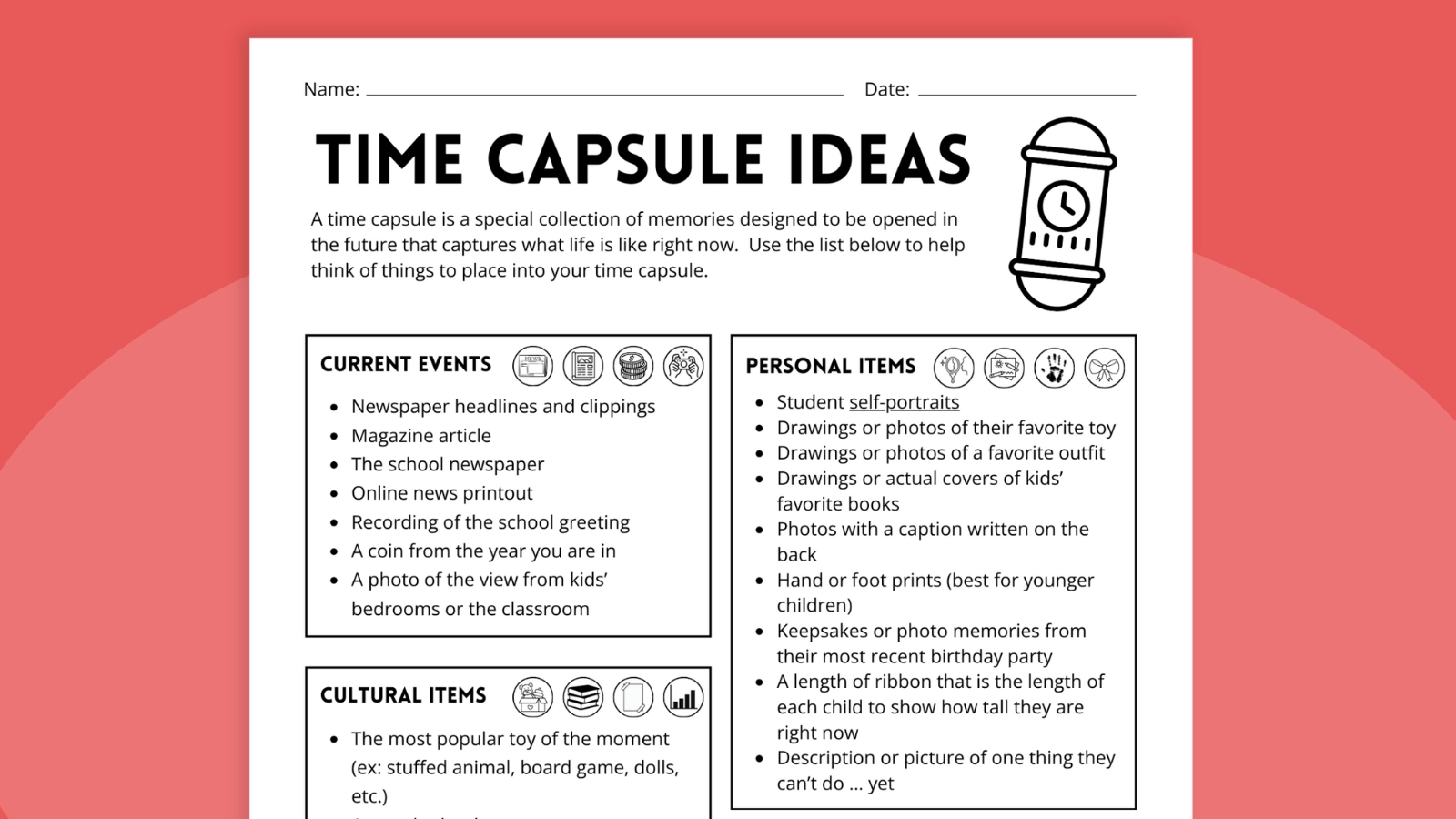 Time Capsule Ideas Free Printable 