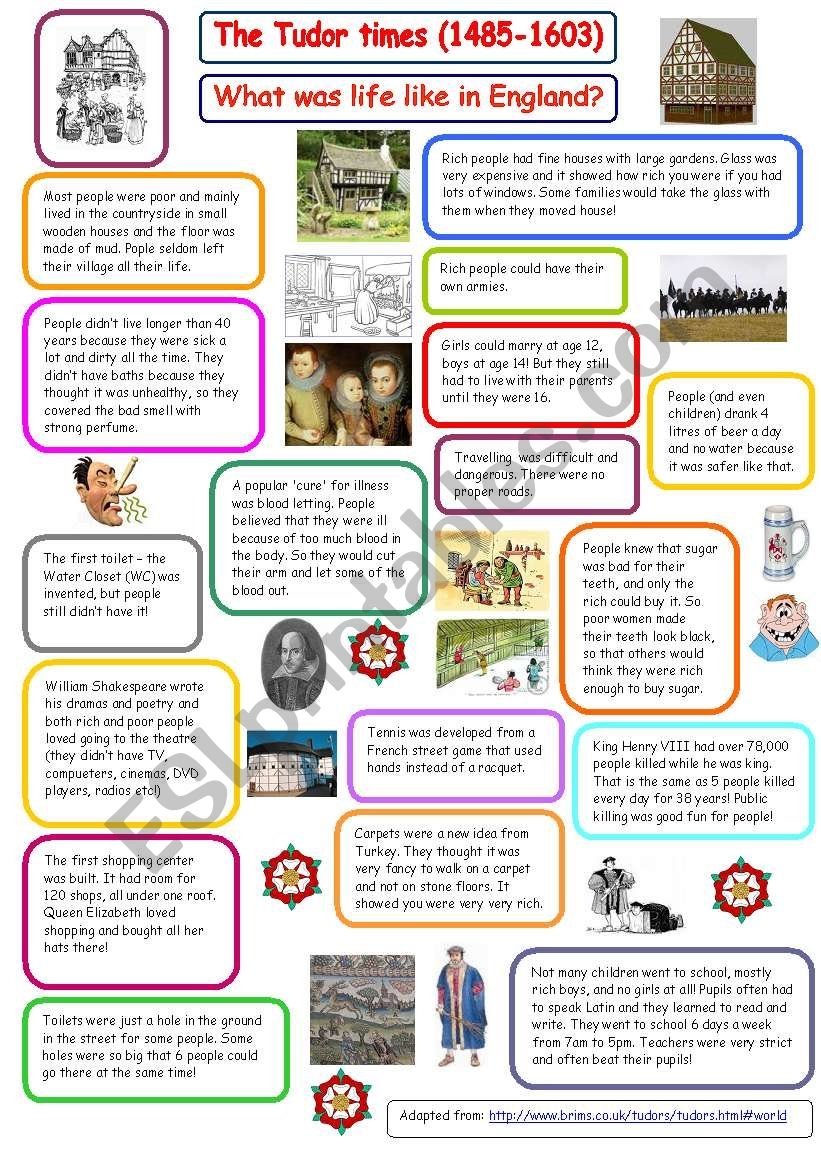 Tudor Times What Was Life Like In England The Things Books Don t Tell You ESL Worksheet By Marta V