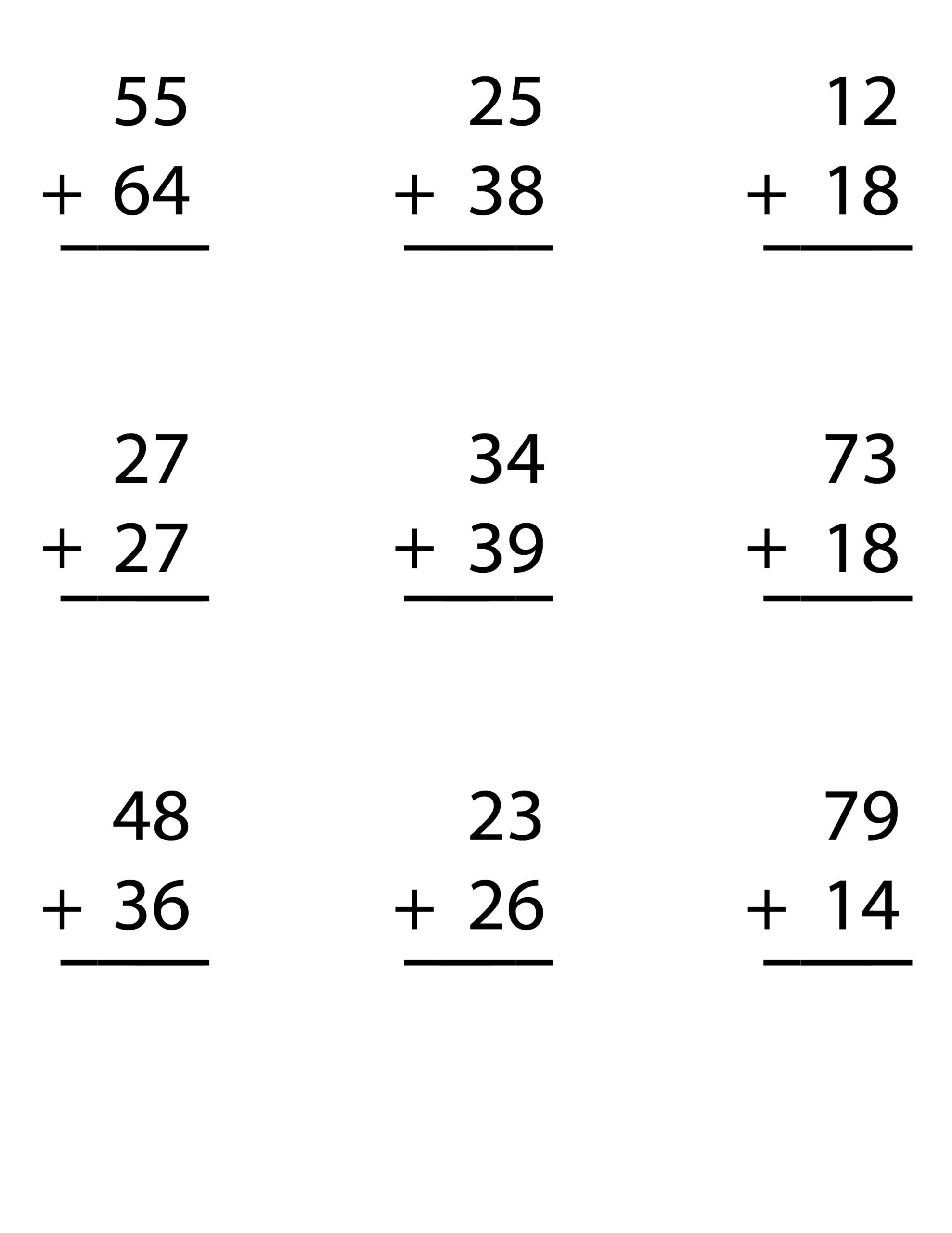 Two Digit Addition Worksheets Printable 2 Digit Problems DIY Worksheets Library