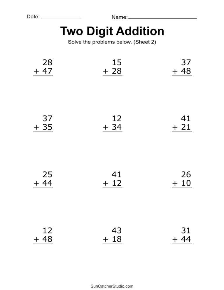 Two Digit Addition Worksheets Printable 2 Digit Problems Free Printables Monograms Design Tools Patterns U0026 DIY Projects