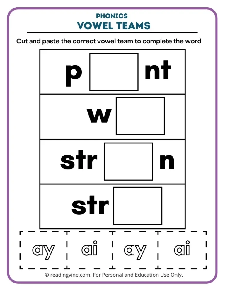 Vowel Teams Worksheets