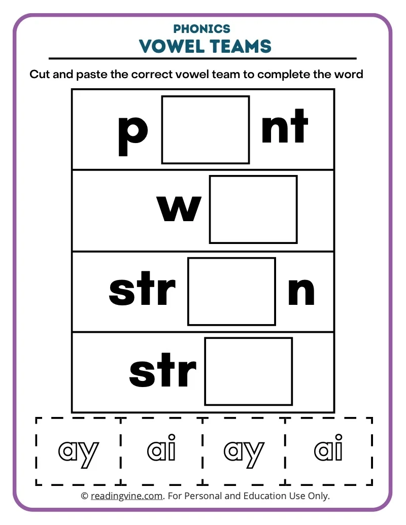 Vowel Teams Worksheets