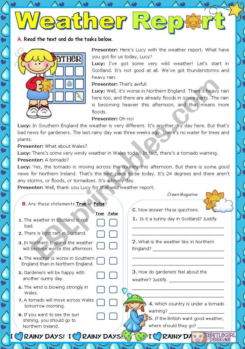 Severe Weather Reading Comprehension Worksheets