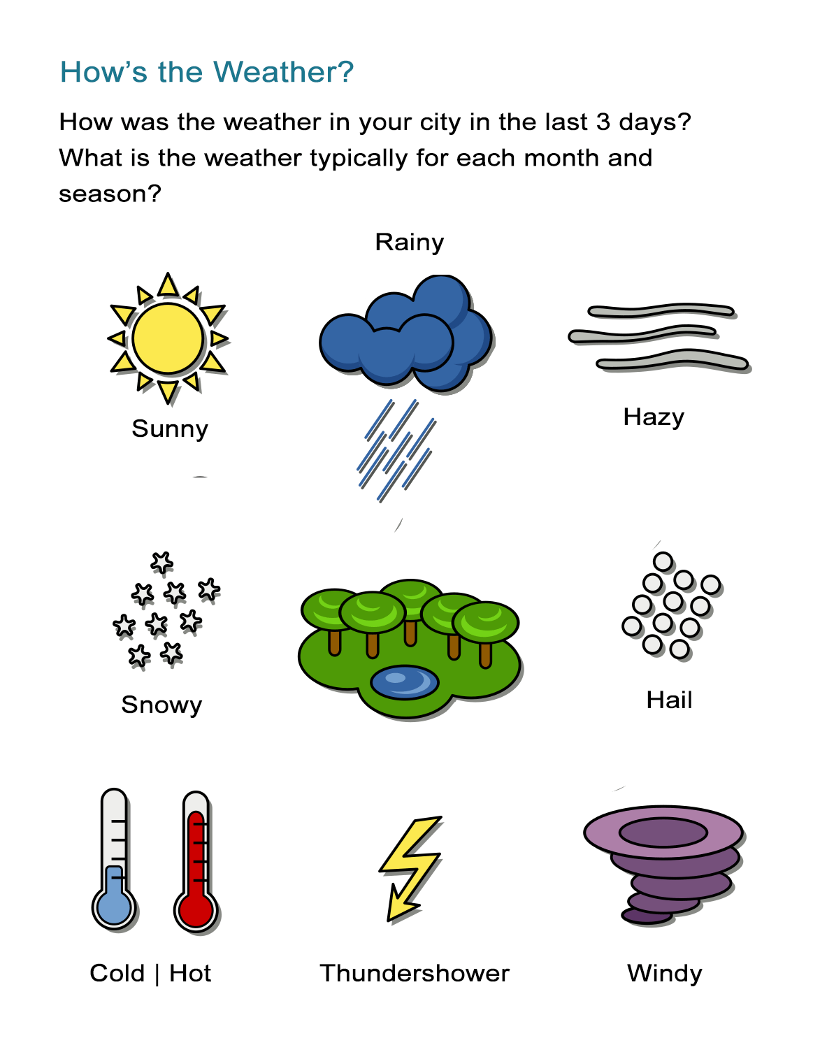 Weather Worksheet For Kids How s The Weather Today ALL ESL
