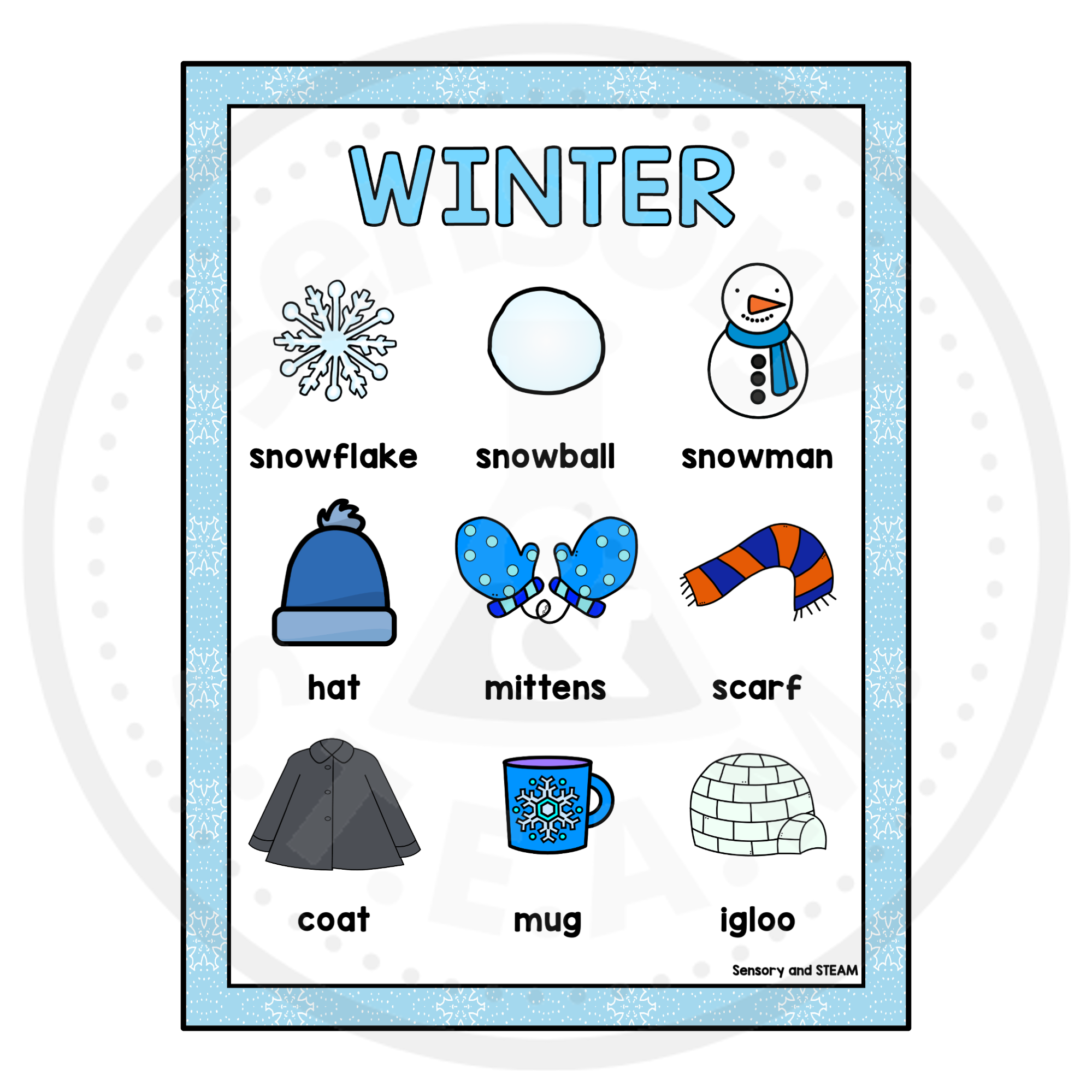 WINTER VOCABULARY PAGE FREEBIE Word Wall Pocket Charts Tracing 