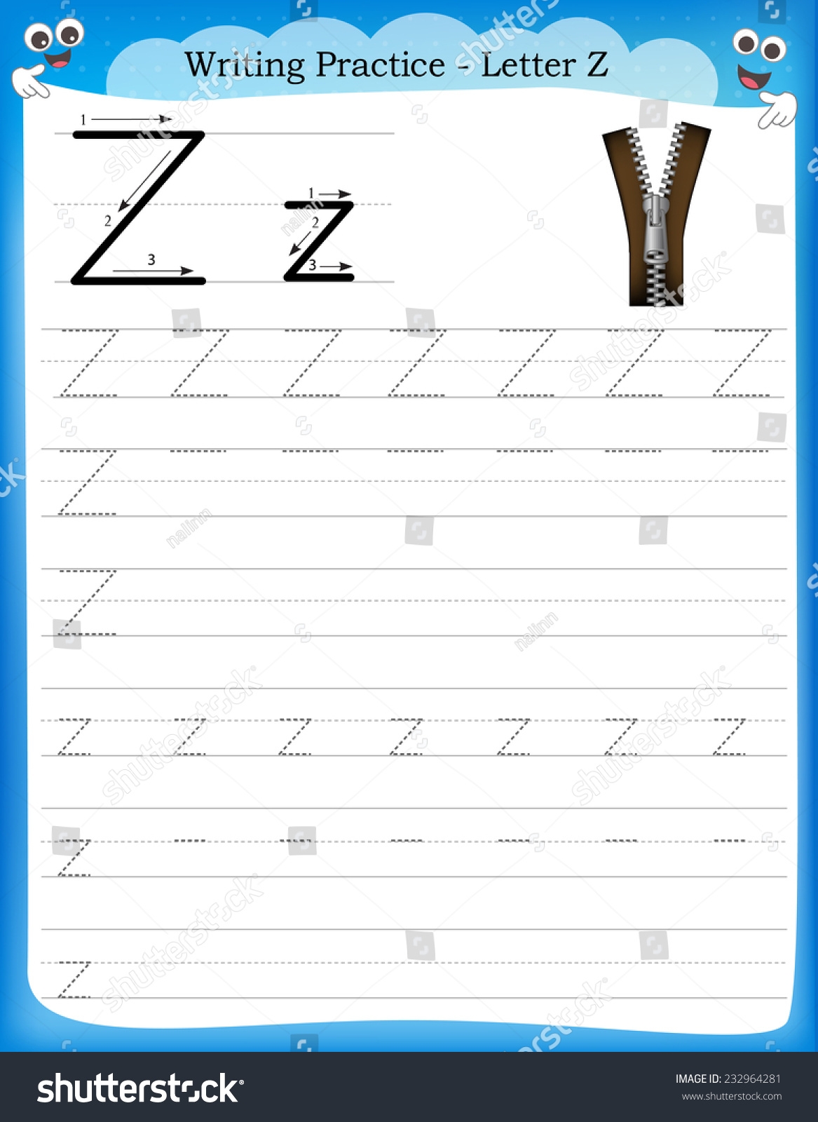 Writing Practice Letter Z Printable Worksheet Stock Vector Royalty Free 232964281 Shutterstock